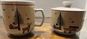 Ginger Creek coffee creamer sugar Northwoods Moose Cabin Canoe Stoneware Set